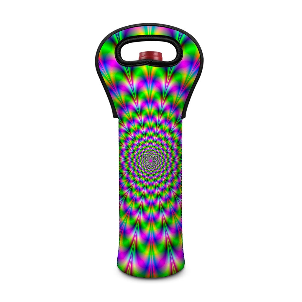 Neon Psychedelic Optical Illusion Single Neoprene Wine Tote