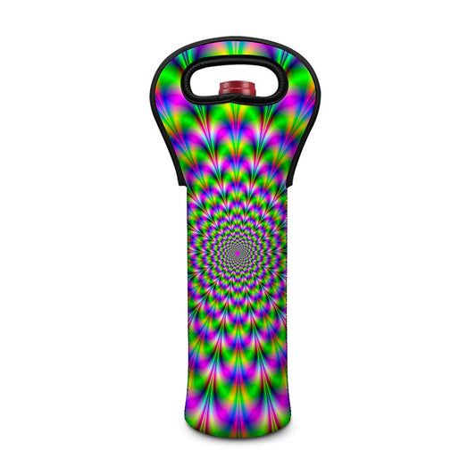 Neon Psychedelic Optical Illusion Single Neoprene Wine Tote