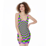 Neon Psychedelic Optical Illusion Sleeveless Bodycon Dress