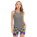 Neon Psychedelic Optical Illusion Sleeveless One Piece Swimsuit