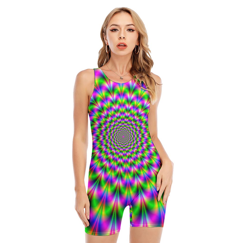 Neon Psychedelic Optical Illusion Sleeveless One Piece Swimsuit