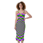 Neon Psychedelic Optical Illusion Slim Fit Midi Cami Dress