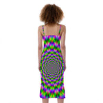 Neon Psychedelic Optical Illusion Slim Fit Midi Cami Dress