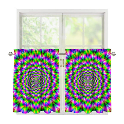 Neon Psychedelic Optical Illusion Tier Curtains