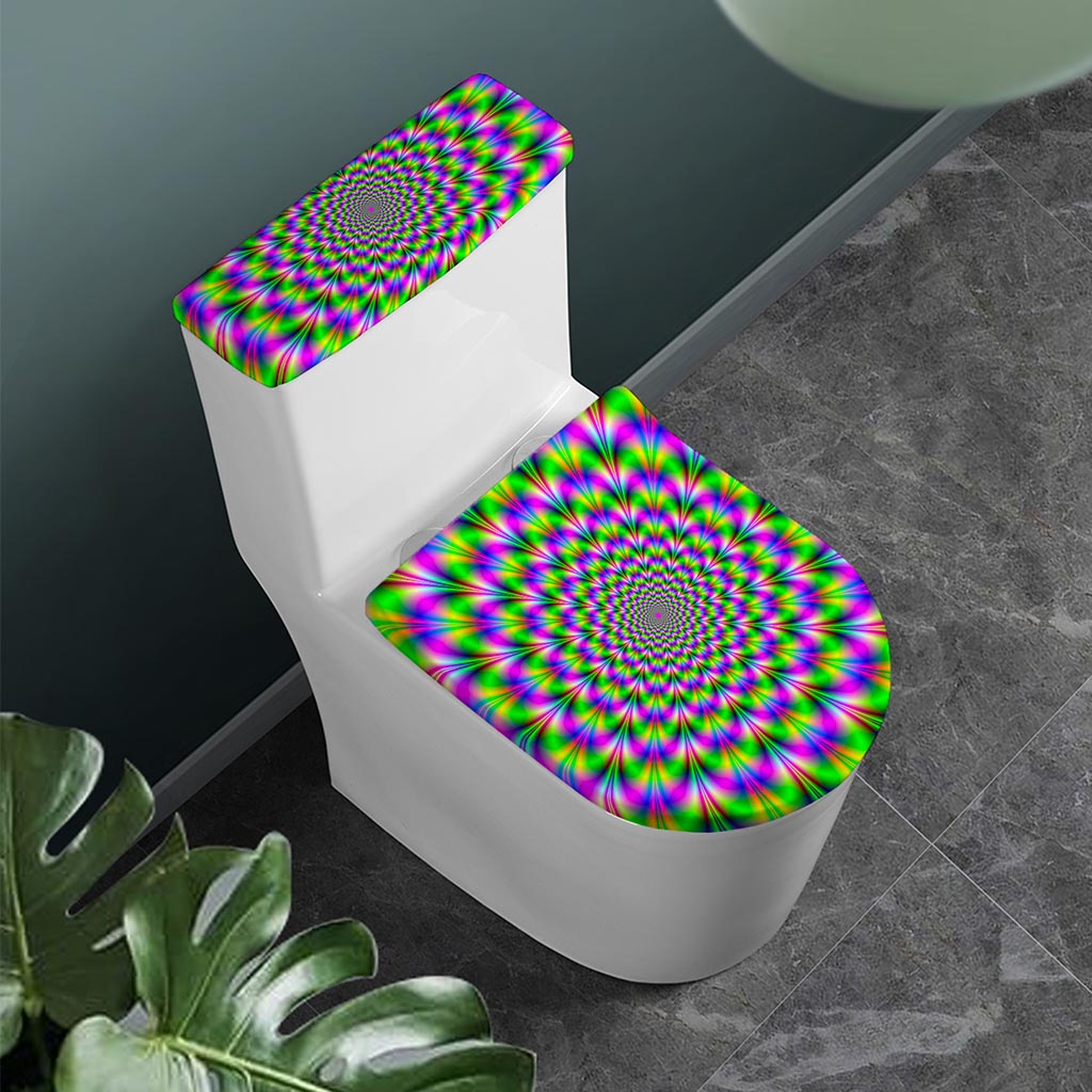 Neon Psychedelic Optical Illusion Toilet Lid And Tank Cover Set