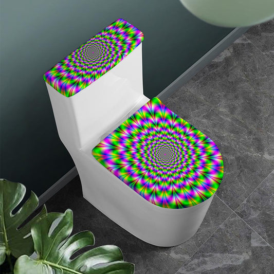 Neon Psychedelic Optical Illusion Toilet Lid And Tank Cover Set
