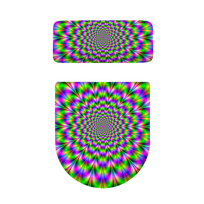 Neon Psychedelic Optical Illusion Toilet Lid And Tank Cover Set