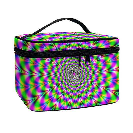 Neon Psychedelic Optical Illusion Travel Makeup Bag