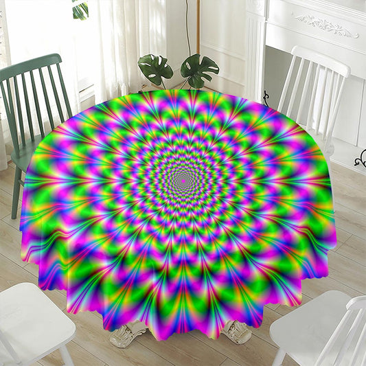 Neon Psychedelic Optical Illusion Waterproof Round Tablecloth