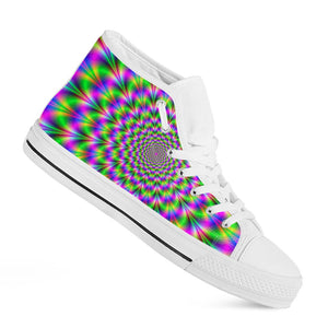 Neon Psychedelic Optical Illusion White High Top Sneakers