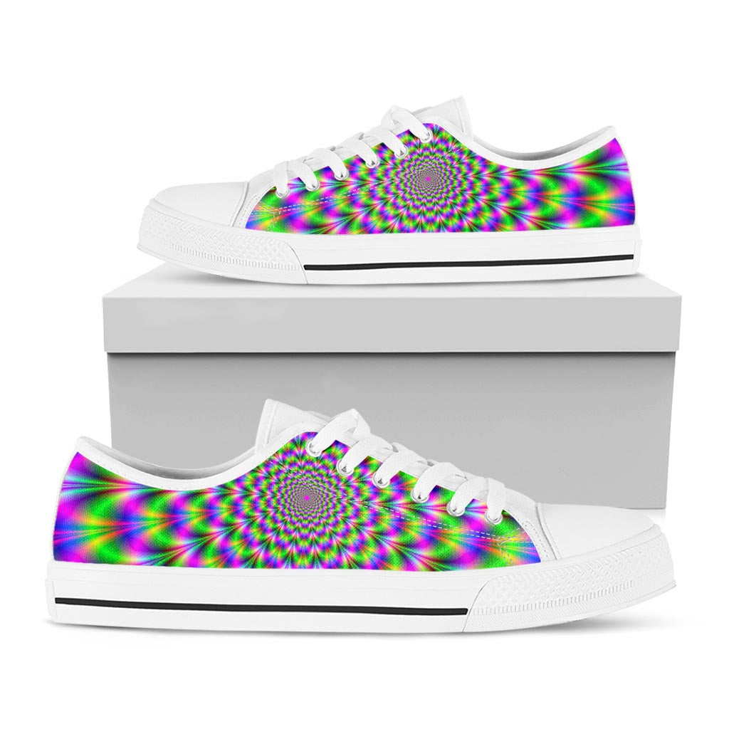 Neon Psychedelic Optical Illusion White Low Top Sneakers