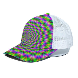 Neon Psychedelic Optical Illusion White Mesh Trucker Cap