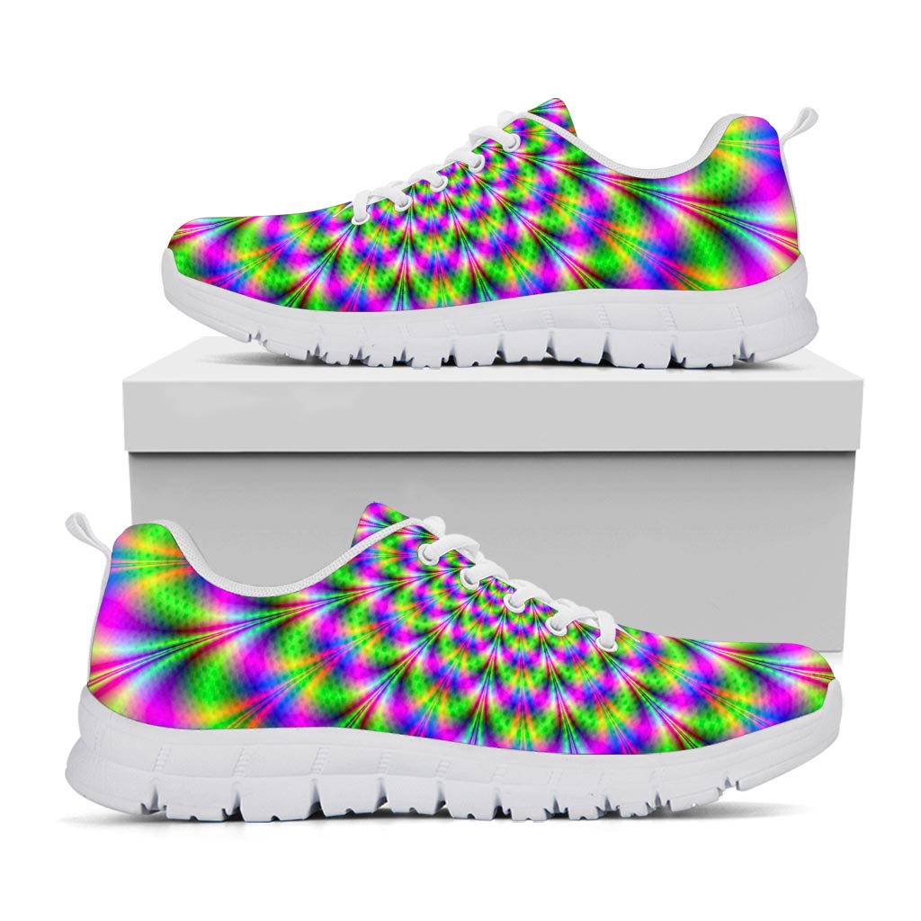 Neon Psychedelic Optical Illusion White Running Shoes