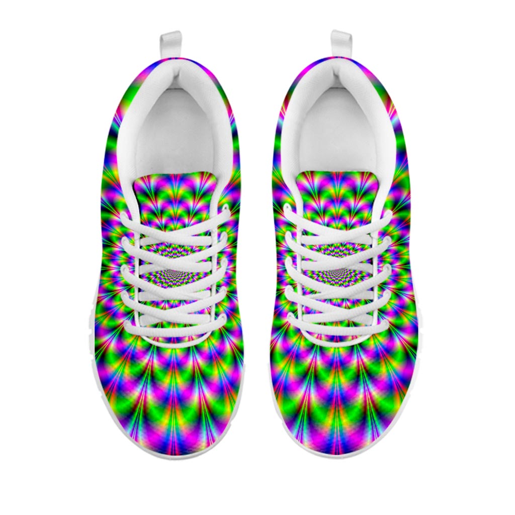 Neon Psychedelic Optical Illusion White Running Shoes