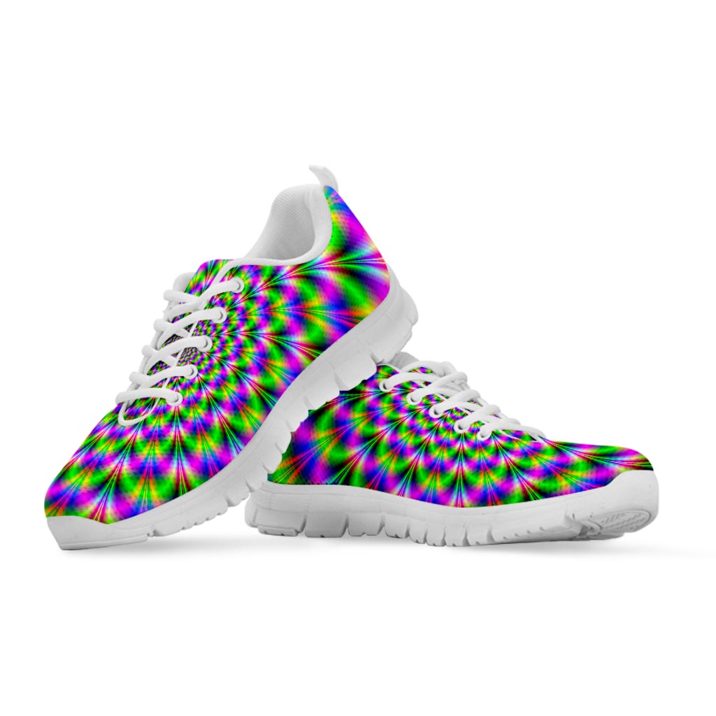 Neon Psychedelic Optical Illusion White Running Shoes