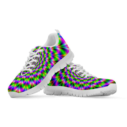 Neon Psychedelic Optical Illusion White Running Shoes