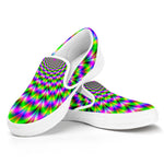 Neon Psychedelic Optical Illusion White Slip On Sneakers