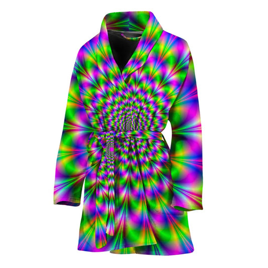 Neon Psychedelic Optical Illusion Women's Bathrobe
