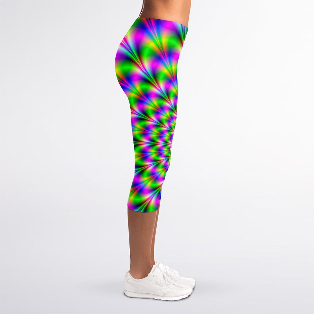 Neon Psychedelic Optical Illusion Women's Capri Leggings