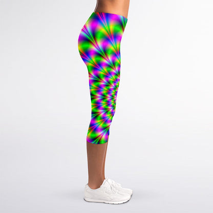Neon Psychedelic Optical Illusion Women's Capri Leggings