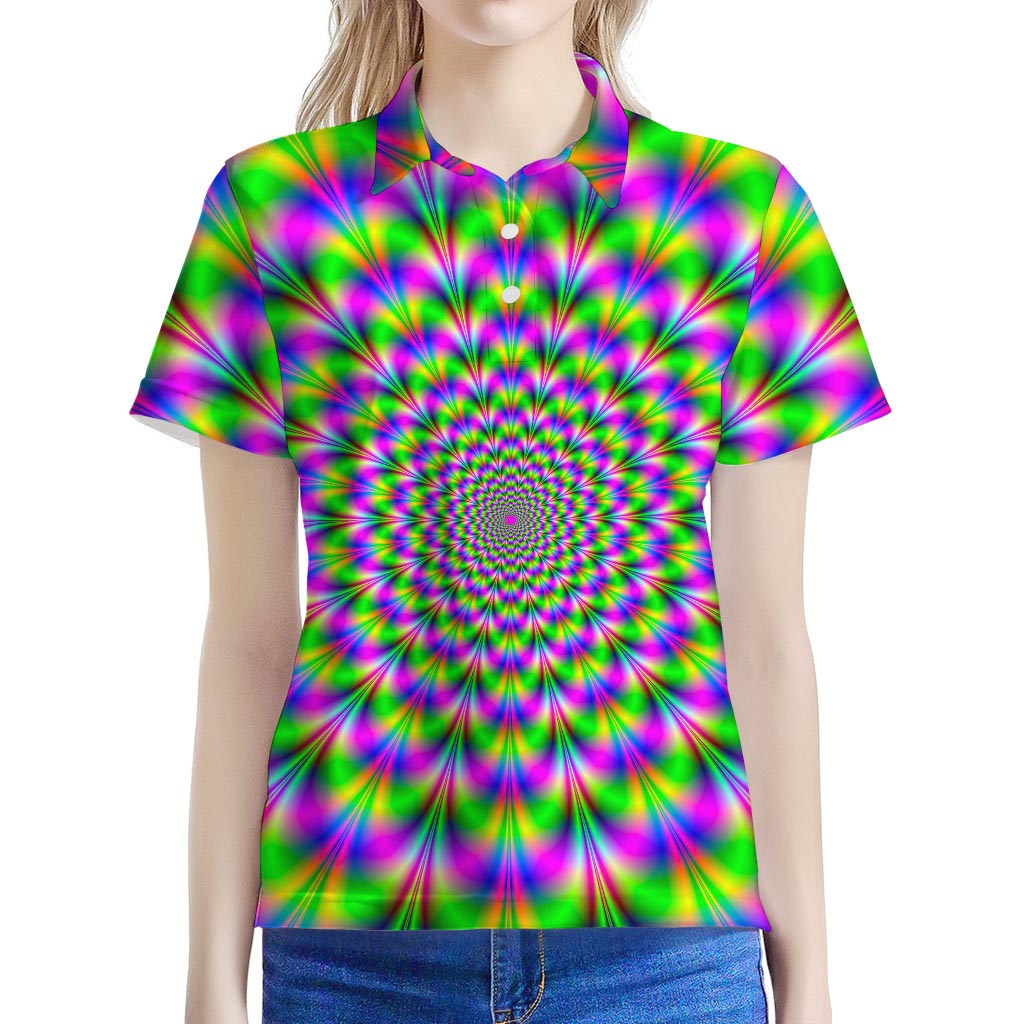 Neon Psychedelic Optical Illusion Women's Polo Shirt