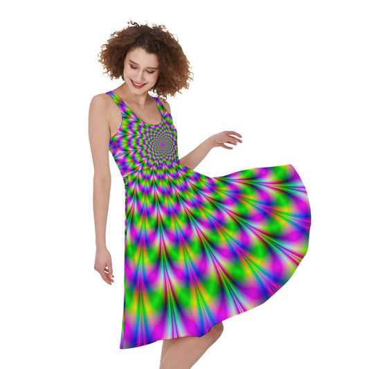 Neon Psychedelic Optical Illusion Women's Sleeveless Dress