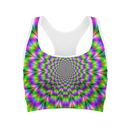 Neon Psychedelic Optical Illusion Women's Sports Bra