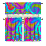 Neon Psychedelic Trippy Print 3 Piece Kitchen Curtains