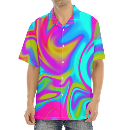 Neon Psychedelic Trippy Print Aloha Shirt