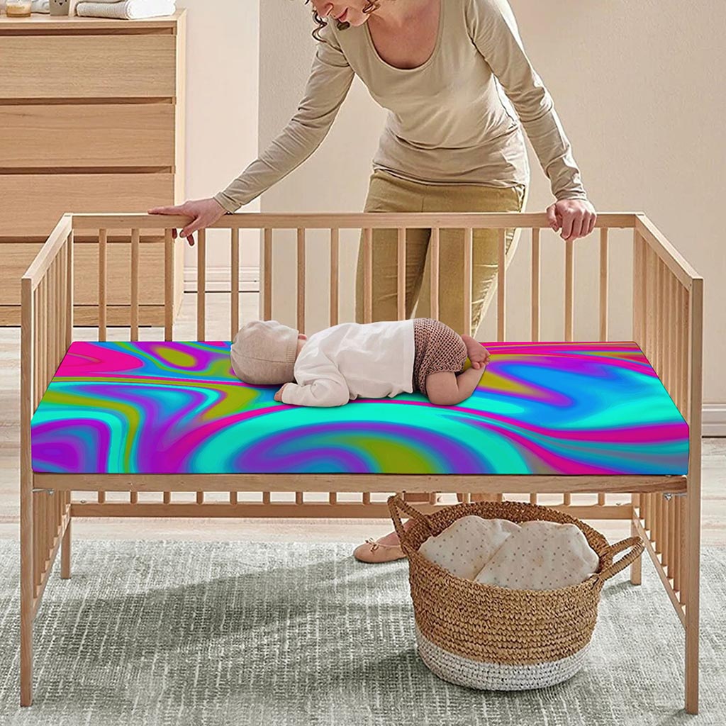 Neon Psychedelic Trippy Print Baby Crib Sheet