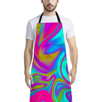 Neon Psychedelic Trippy Print Bib Apron With Pocket