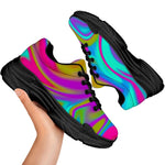Neon Psychedelic Trippy Print Black Chunky Shoes