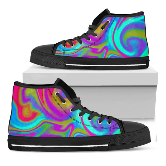 Neon Psychedelic Trippy Print Black High Top Sneakers