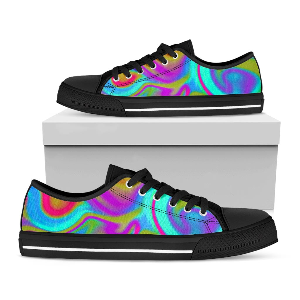 Neon Psychedelic Trippy Print Black Low Top Sneakers