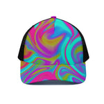 Neon Psychedelic Trippy Print Black Mesh Trucker Cap