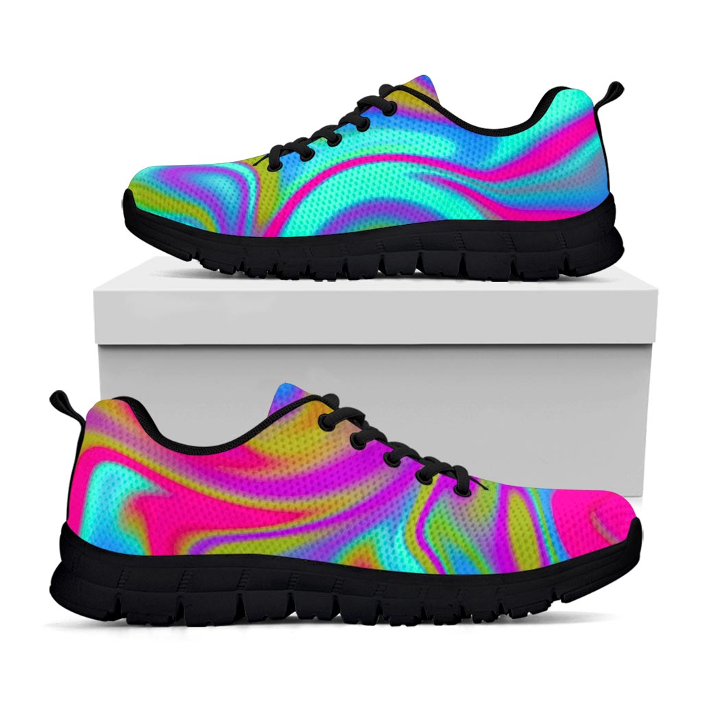 Neon Psychedelic Trippy Print Black Running Shoes