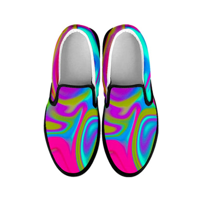 Neon Psychedelic Trippy Print Black Slip On Sneakers