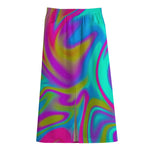 Neon Psychedelic Trippy Print Cotton Front Slit Maxi Skirt