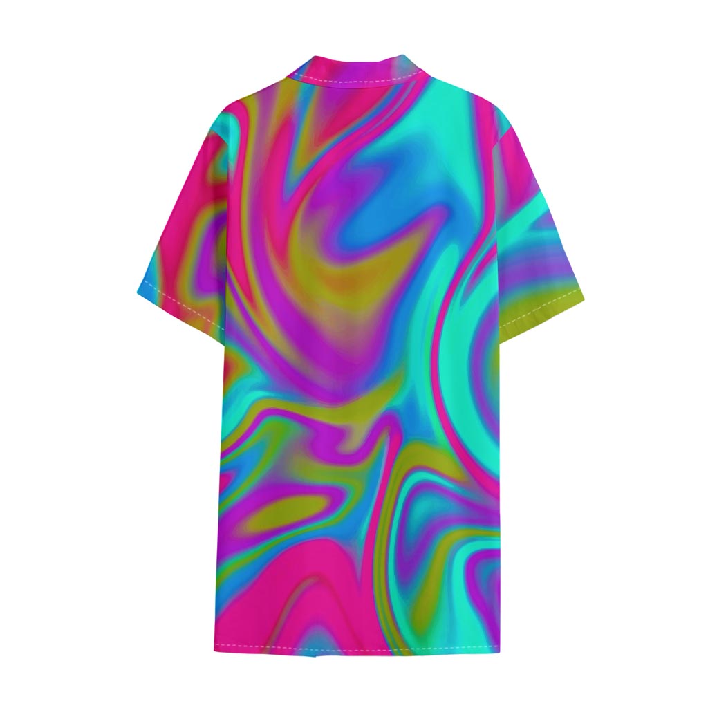 Neon Psychedelic Trippy Print Cotton Hawaiian Shirt