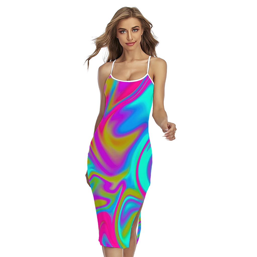 Neon Psychedelic Trippy Print Cross Back Cami Dress