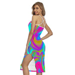 Neon Psychedelic Trippy Print Cross Back Cami Dress
