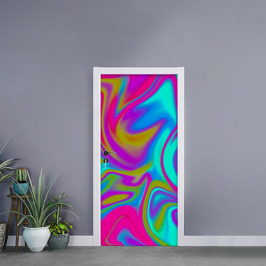 Neon Psychedelic Trippy Print Door Sticker