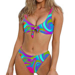 Neon Psychedelic Trippy Print Front Bow Tie Bikini