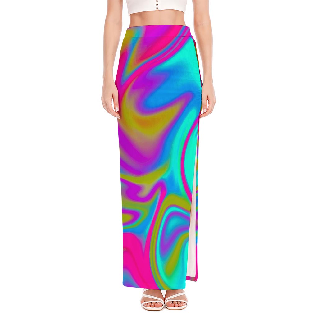Neon Psychedelic Trippy Print High Slit Maxi Skirt