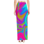 Neon Psychedelic Trippy Print High Slit Maxi Skirt