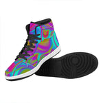 Neon Psychedelic Trippy Print High Top Leather Sneakers