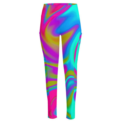 Neon Psychedelic Trippy Print High-Waisted Pocket Leggings