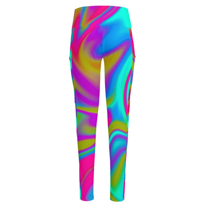 Neon Psychedelic Trippy Print High-Waisted Pocket Leggings