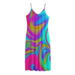 Neon Psychedelic Trippy Print Jersey Midi Cami Dress