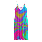 Neon Psychedelic Trippy Print Jersey Midi Cami Dress